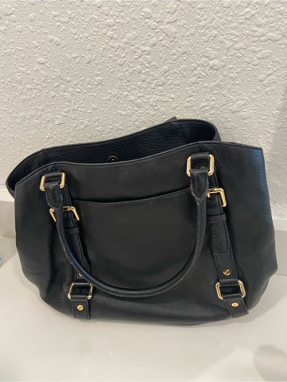 Michael Kors Bowling Black Pebbled Leather Shoulder Bag with Gold Hardware - Picture 6 of 7